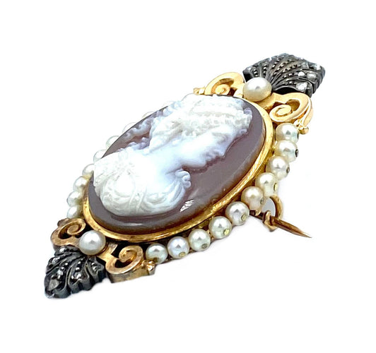 Broche Broche Camé 19ème or, diamants et perles 58 Facettes