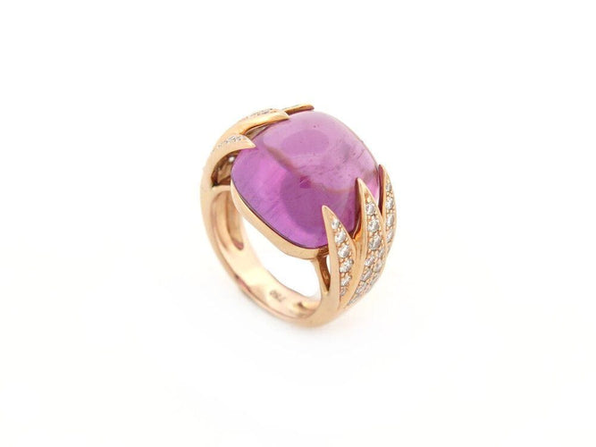 Bague 52 bague en or rose 18k 14gr t52 cabochon amethyste sertie 46 diamants 0.75 ct 58 Facettes 264003