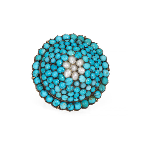 Antique Victorian Ring Turquoise Pearl Dome Yellow Gold Conversion Jewelry 7.25 58 Facettes G14117