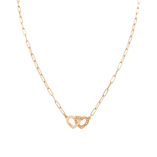 Collier Collier Dinh Van "Double Coeur" or rose, diamants. 58 Facettes 33897