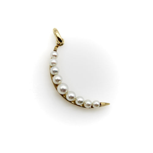 Pendentif Pendentif croissant de lune en perle, or 14 carats, style moderne du milieu du siècle 58 Facettes A2006U