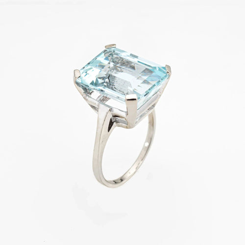 Bague Bague en or blanc 14 carats avec aigue-marine 12 carats, taille émeraude cocktail, taille 6,5, bijoux fins 58 Facettes G13435