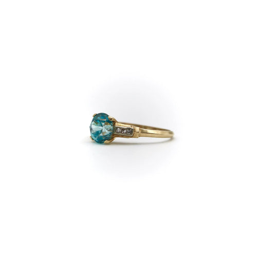 Bague Bague solitaire Art déco en or 14 carats avec zircon et diamant 58 Facettes