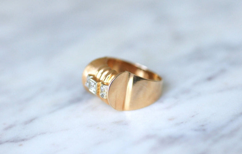Bague 58 Bague Tank or rose, platine et diamants 58 Facettes