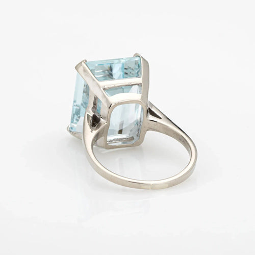 Bague Bague en or blanc 14 carats avec aigue-marine 12 carats, taille émeraude cocktail, taille 6,5, bijoux fins 58 Facettes G13435