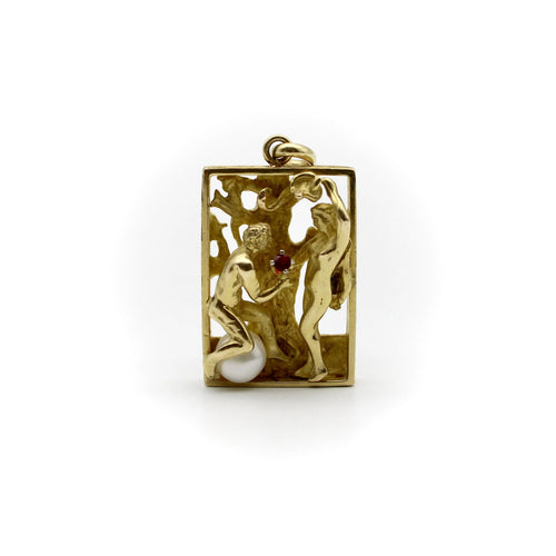 Pendentif Pendentif vintage Adam et Ève en or 14 carats avec rubis et perle 58 Facettes