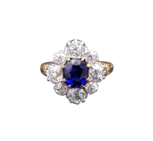 Bague 51 Bague or jaune et platine, saphir naturel, diamants 58 Facettes C61-05