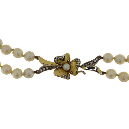 Collier Collier en or jaune, blanc et diamants avec deux rangs de perles Akoya 58 Facettes G3713