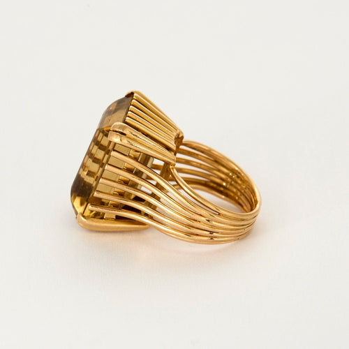 Bague 53 Bague Cocktail or jaune, quartz fumé 58 Facettes LAN1185