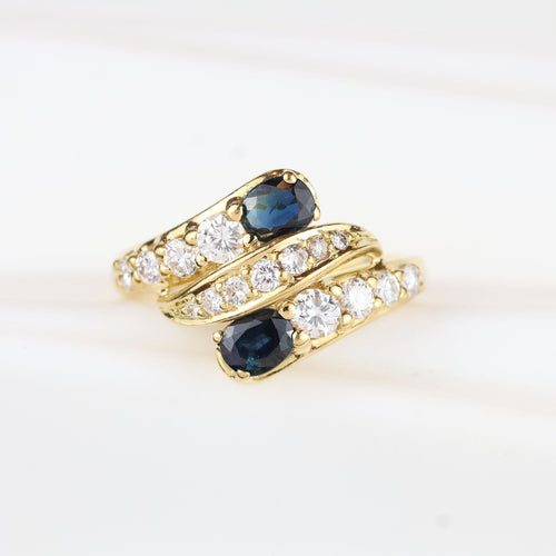 Bague 55 Bague vintage en or jaune 18 carats avec diamants et saphirs 58 Facettes 131144