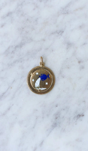 Pendentif Pendentif médaille astrologique Verseau, or et émail 58 Facettes