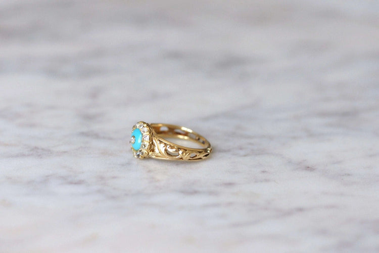 Bague 55 Bague ancienne pâte de verre turquoise et diamants 58 Facettes
