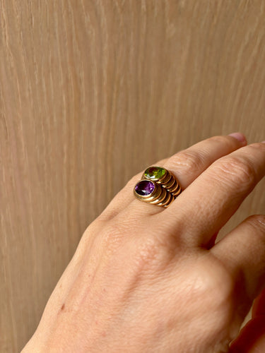 Bague Bague Bulgari Double Baccellato en or, péridot et améthyste 58 Facettes