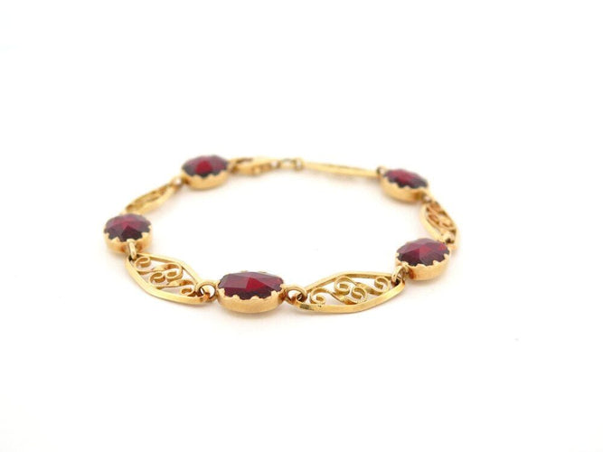 Bracelet bracelet maille filigrane sertie 5 grenats de perpignan or jaune 58 Facettes 264472
