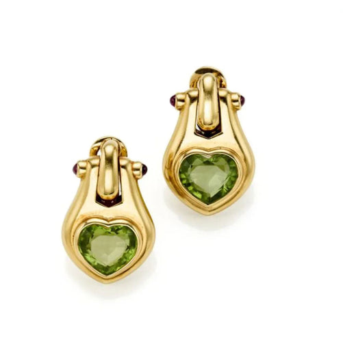 Boucles d'oreilles Boucles d'oreilles Bulgari en or jaune 18 carats avec péridot et rubis 58 Facettes