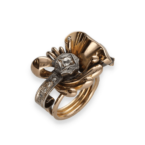 Bague 55 Bague Tank – Or 18k – Diamants Taille Rose et Ancienne – Vers 1940 – Taille 55 58 Facettes FB10869