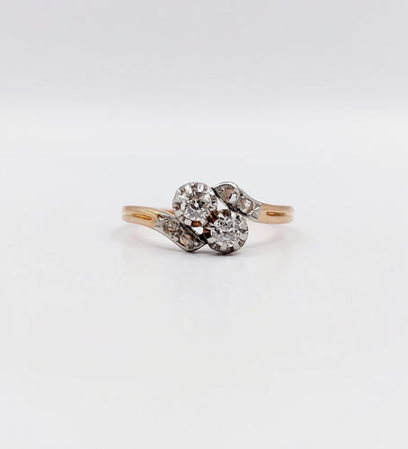 Bague toi et moi or rose, diamants taille ancienne (circa 1900) 58 Facettes A06235
