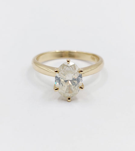 Bague 52 Bague solitaire or 14k ornée d'un diamant de 1,51 carats taille ovale Couleur J-K pureté SI2 avec certificat GWLAB 58 Facettes A03789