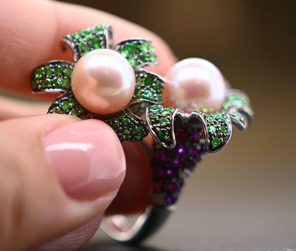 Bague 56 Bague Cocktail Perle Émeraude Améthyste Diamants Rubis 58 Facettes