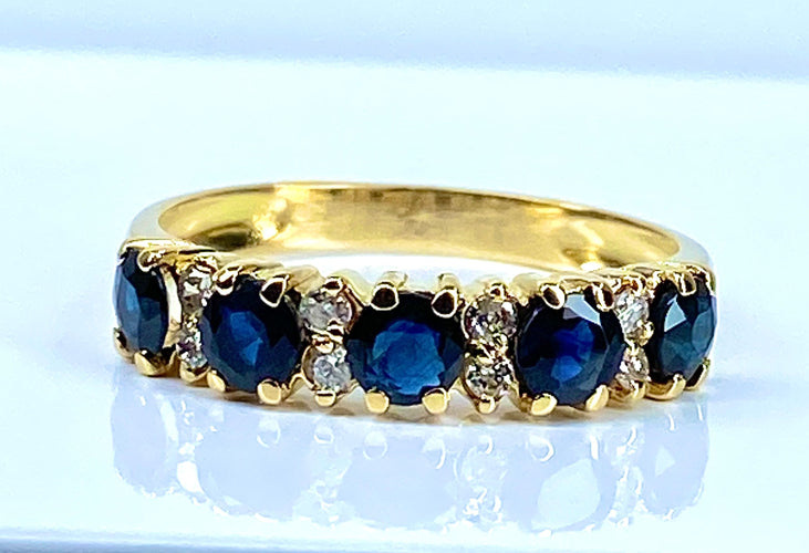 Bague 51 Demi alliance en or jaune, 5 saphirs et 8 diamants 58 Facettes AB433