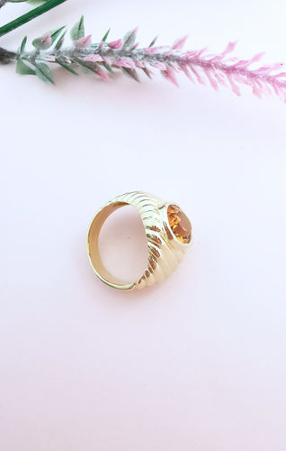 Bague 53.5 Bague godronnée - Citrine Madère - Or Jaune 18 K 58 Facettes AA 1656