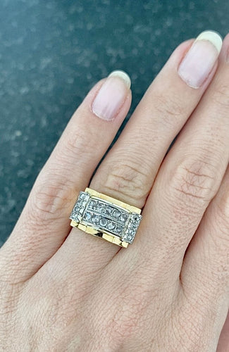 Bague 50.5 Bague Tank d'époque 1940/50 deux ors diamants 58 Facettes