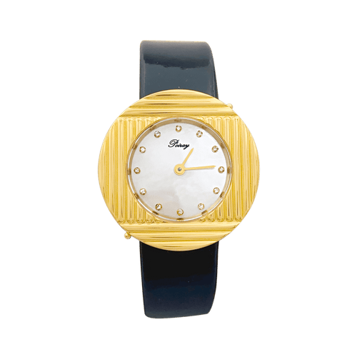 Montre Poiray "Ma Seconde" acier, or, cuir, nacre, diamants. 58 Facettes 34313