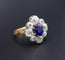 Bague or jaune et platine, saphir naturel, diamants