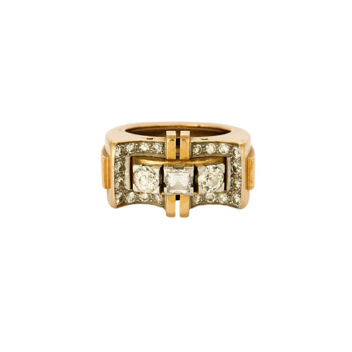 Bague 52 Bague Tank or jaune et gris et diamants 58 Facettes PER0048