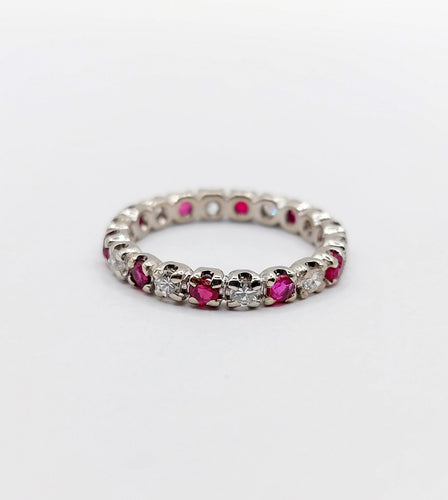 Bague 51 Alliance américaine vintage or blanc 18k diamants et rubis 58 Facettes A06081