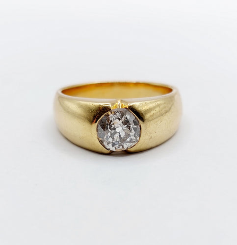 Bague 57.5 Bague jonc dôme en or 18k et diamant taille ancienne 1,10 carat 58 Facettes A06531