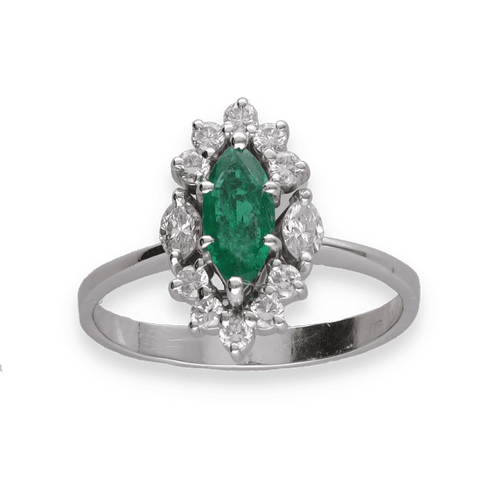 Bague 53 Bague Marguerite Émeraude Marquise Diamants 58 Facettes