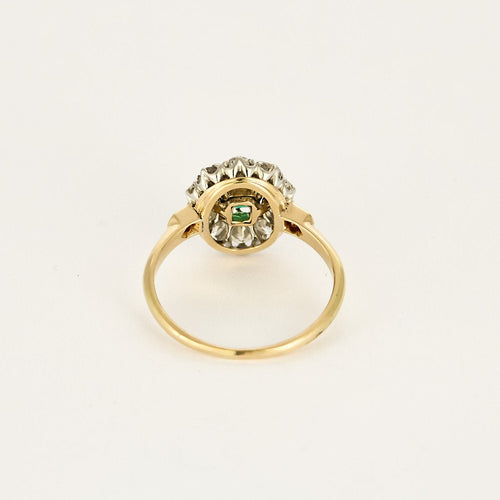 Bague 54 Marguerite en or jaune et blanc, émeraude et diamants 58 Facettes SBR1999X2