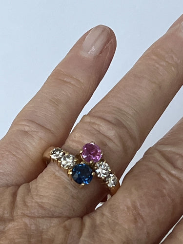 Bague 58.5 Bague Toi & Moi Or Jaune Saphir Rubis Diamants 58 Facettes LOT 6292