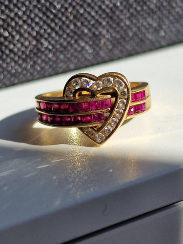 Bague 51 Cartier - Bague cœur en or jaune 18k, diamants et rubis 58 Facettes