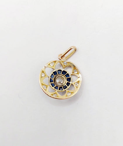 Pendentif Pendentif art deco or 18k diamant taille ancienne et saphirs calibrés (circa 1920) 58 Facettes A05715