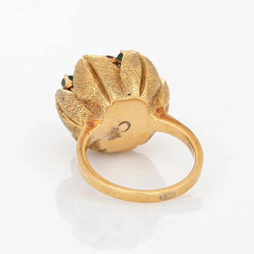 Bague 50 Bague tulipe en diamant et pierres précieuses des années 60, or jaune vintage 58 Facettes G12692