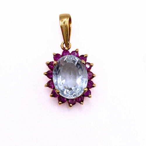 Pendentif Pendentif Or Jaune Aigue-Marine et Rubis 58 Facettes