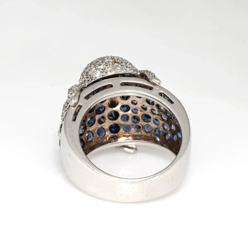 Bague Bague pieuvre en or blanc 18 carats, diamants et saphirs, taille 7,5, bijou ancien de l'océan 58 Facettes G13744