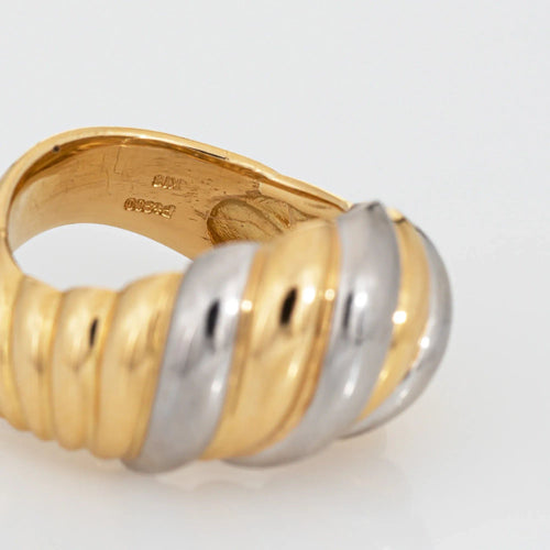 Bague 47 Bague Dôme Cannelé Vintage Platine Et Or Jaune Cocktail Bicolore 58 Facettes G4292