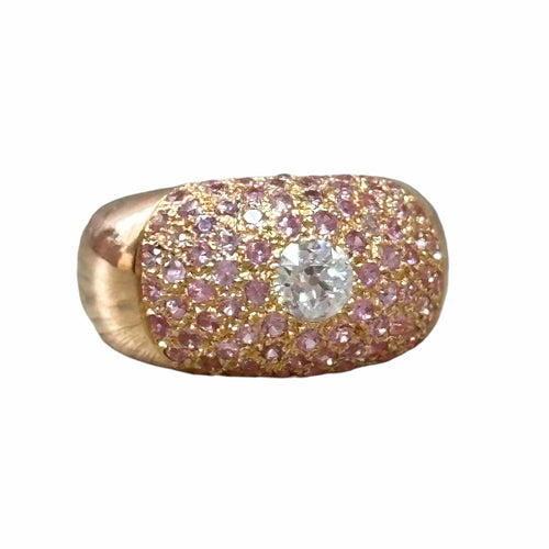 Bague 54 Bague dôme diamant 0,50 ct et saphirs roses en or jaune 18 carats 58 Facettes 197