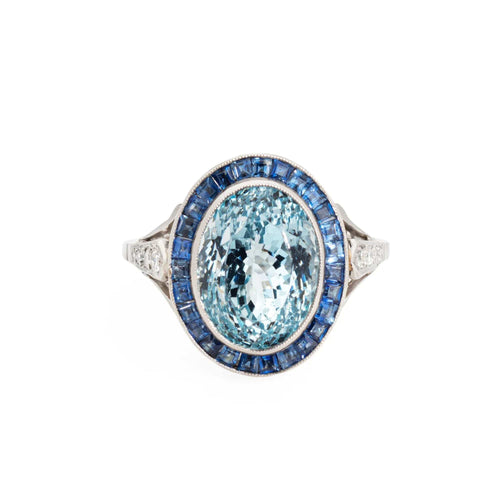 Bague 52 Bague Aigue-Marine Saphir Platine Diamant 58 Facettes G13367