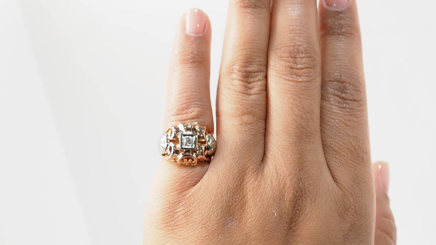 Bague 51 Bague Tank en or bicolore et diamants 58 Facettes 32708