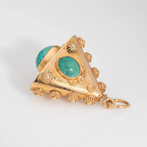 Pendentif Pendentif triangle en or jaune 18 carats avec breloque turquoise vintage des années 60 58 Facettes G13154