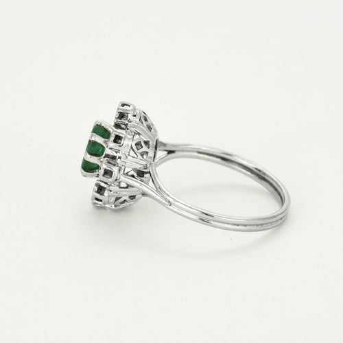 Bague 53 Bagur marguerite or blanc, émeraude et diamants 58 Facettes EPI10662