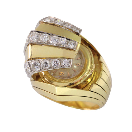 Bague 54 Jaeger-LeCoultre - Bague de montre secrète en or et diamants des années 1950 58 Facettes 22059-0203