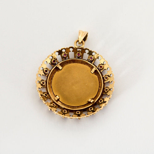 Pendentif AUGIS - Médaille d'Amour - Or jaune et rose, diamant et rubis de synthèse 58 Facettes ROD3386