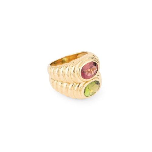 Bague 52 Élégante bague en or jaune, tourmaline rose et péridot dans le style BULGARI 58 Facettes