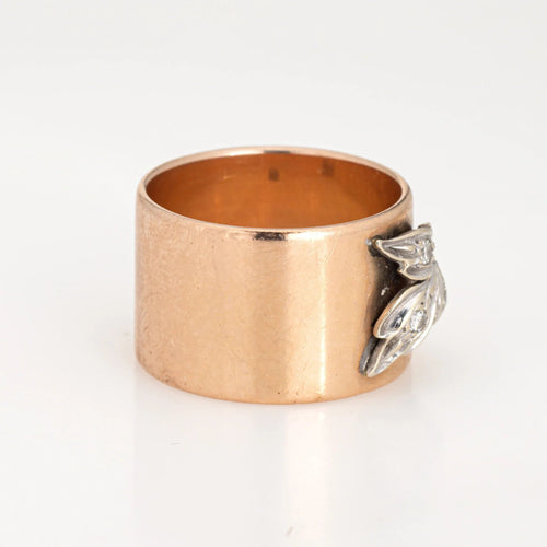 Bague 58 Bague feuille de diamant à large bande vintage en or rose 58 Facettes G13415
