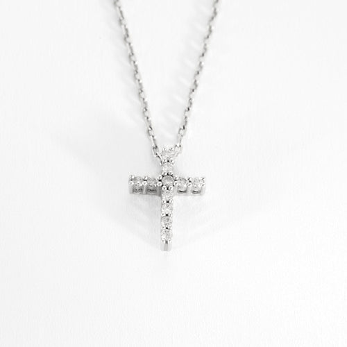 Collier Pendentif croix or blanc et diamants, et chaine 58 Facettes MAN1333